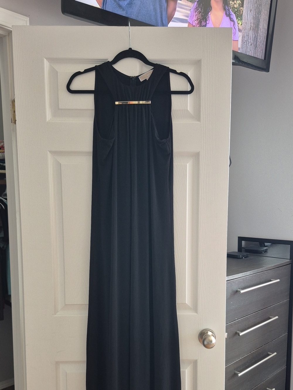 Michael Kors Black Maxi Dress with Gold Accent